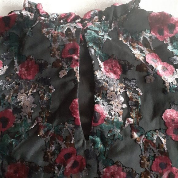 Dalia Women's Size L Black Burnt Velvet Floral Sheer Ruffle Sleeveless Blouse - Picture 8 of 12